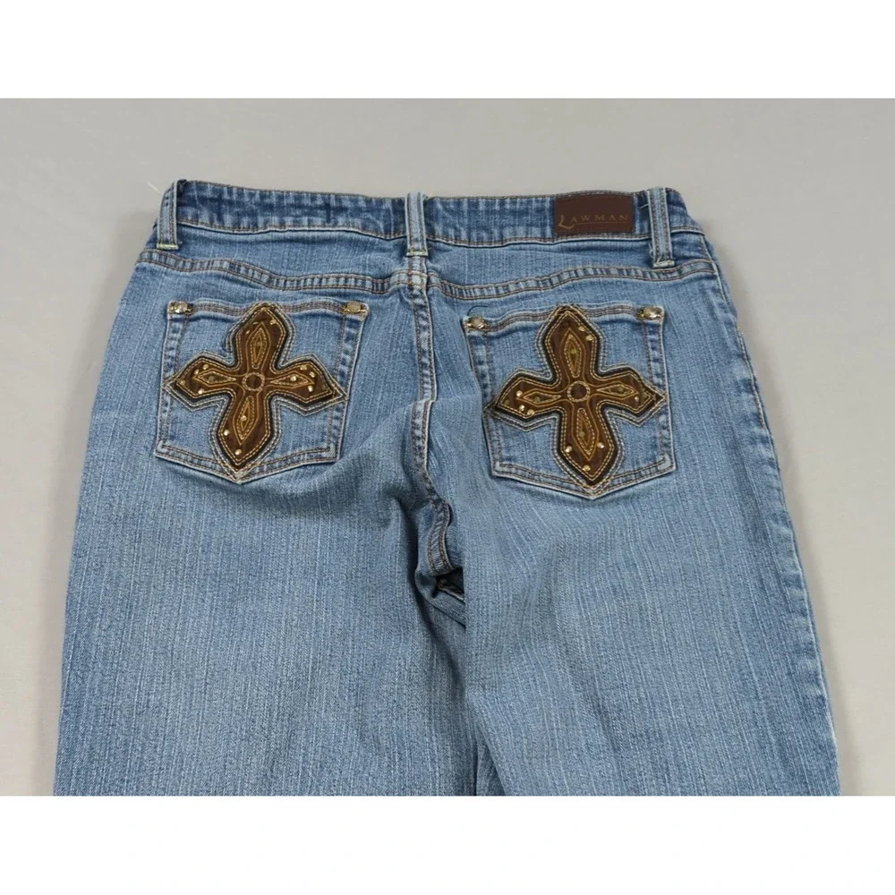 Vintage Lawman Jeans Womens 5 6 Blue Boot Cut Embelished Pockets Western Rodeo‎